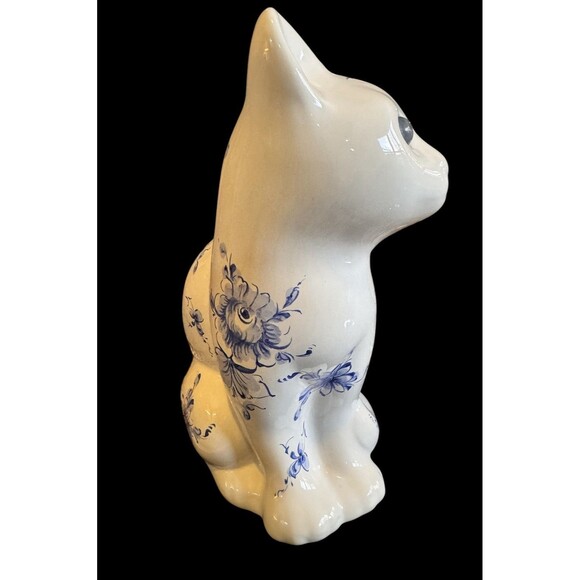 Ceramic Seated Cat Figurine Large 8.5”Floral Hand Painted Portugal Porcelain - Picture 8 of 11